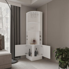 FM FURNITURE Page Corner Bar Cabinet with Wine Storage and Glass Rack. White