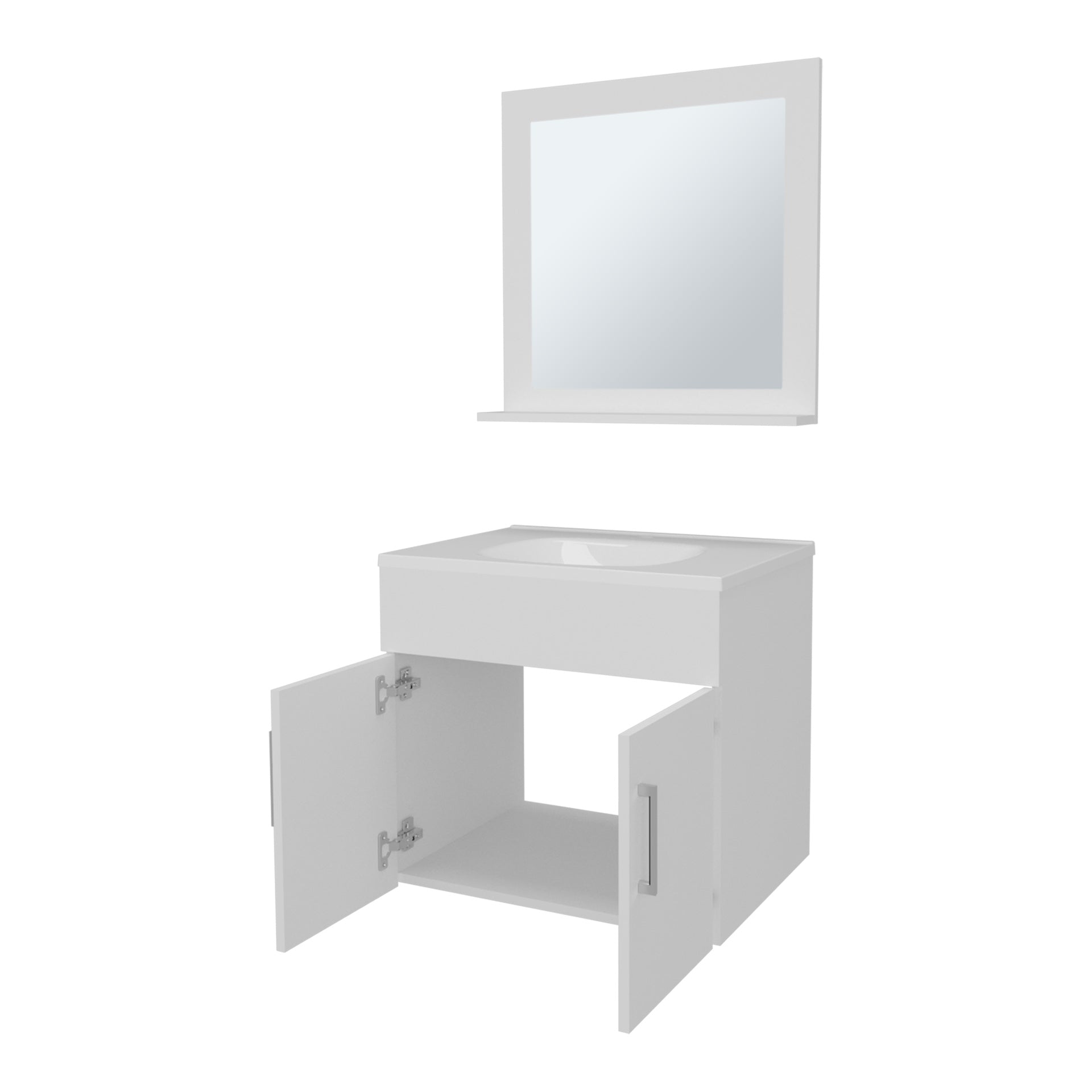 Slater Floating Bathroom Vanity Set with Sink, Two-Door Cabinet, and Mirror,White