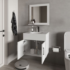 Slater Floating Bathroom Vanity Set with Sink, Two-Door Cabinet, and Mirror,White
