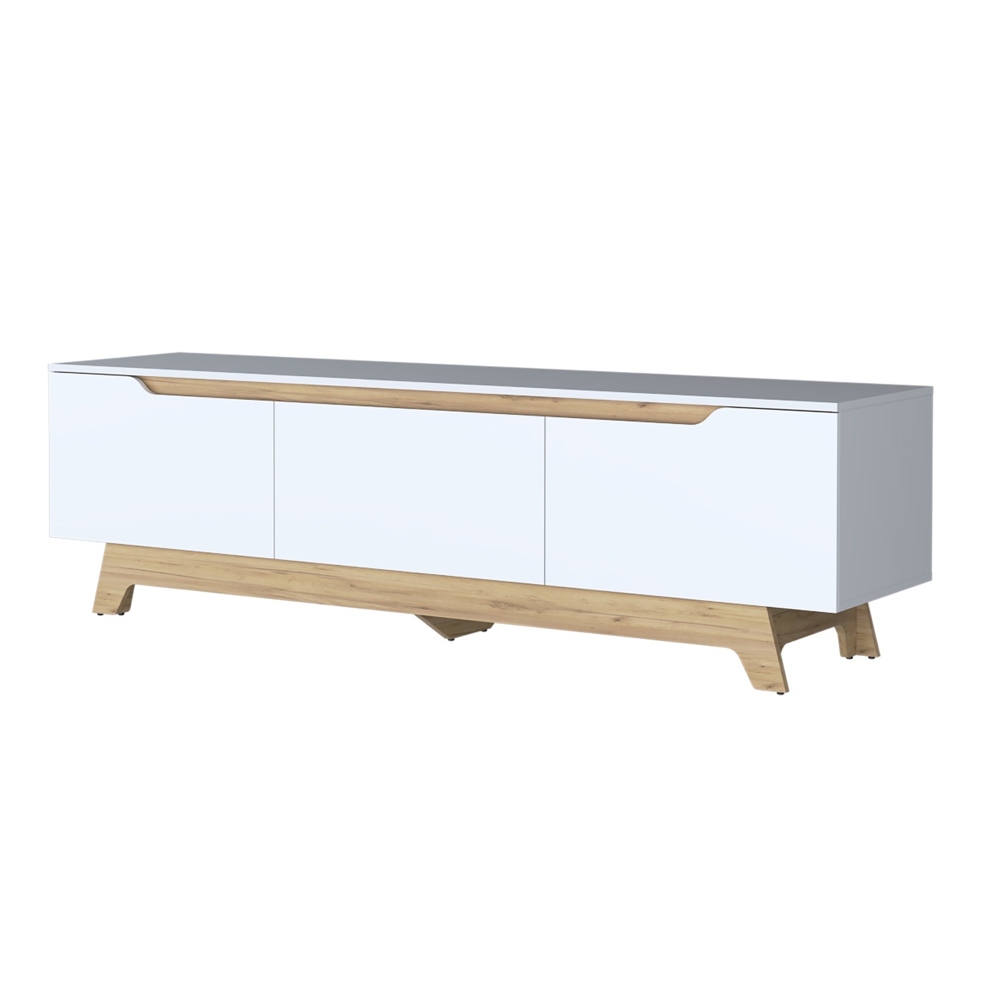 FM FURNITURE Lyman Entertainment Center with Two Doors. White and Natural Oak