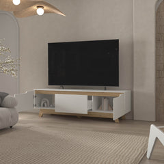 FM FURNITURE Lyman Entertainment Center with Two Doors. White and Natural Oak