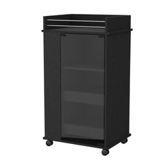 Lusk Bar Cart with 2-Bottle Holder Shelf, Glass Door and Casters