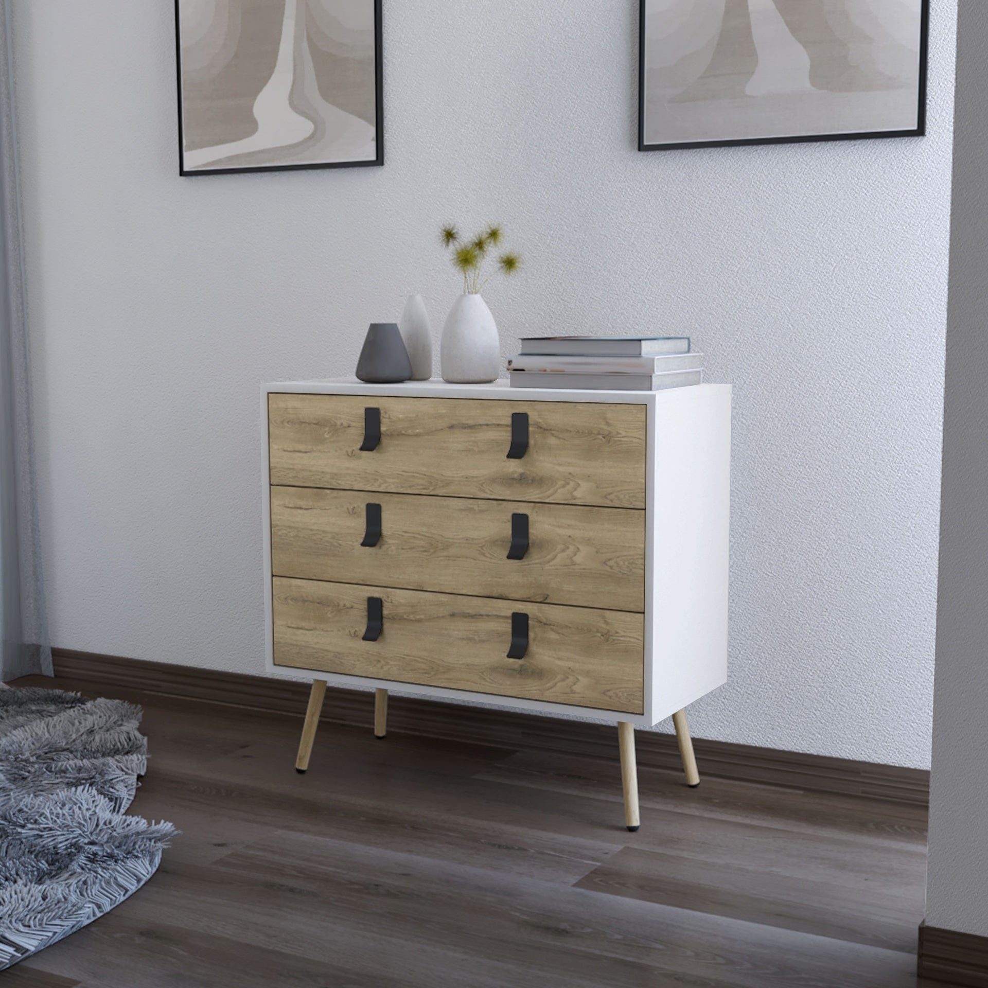 Kimball 3-drawer Dresser, Modern Chic Storage with Wooden Legs