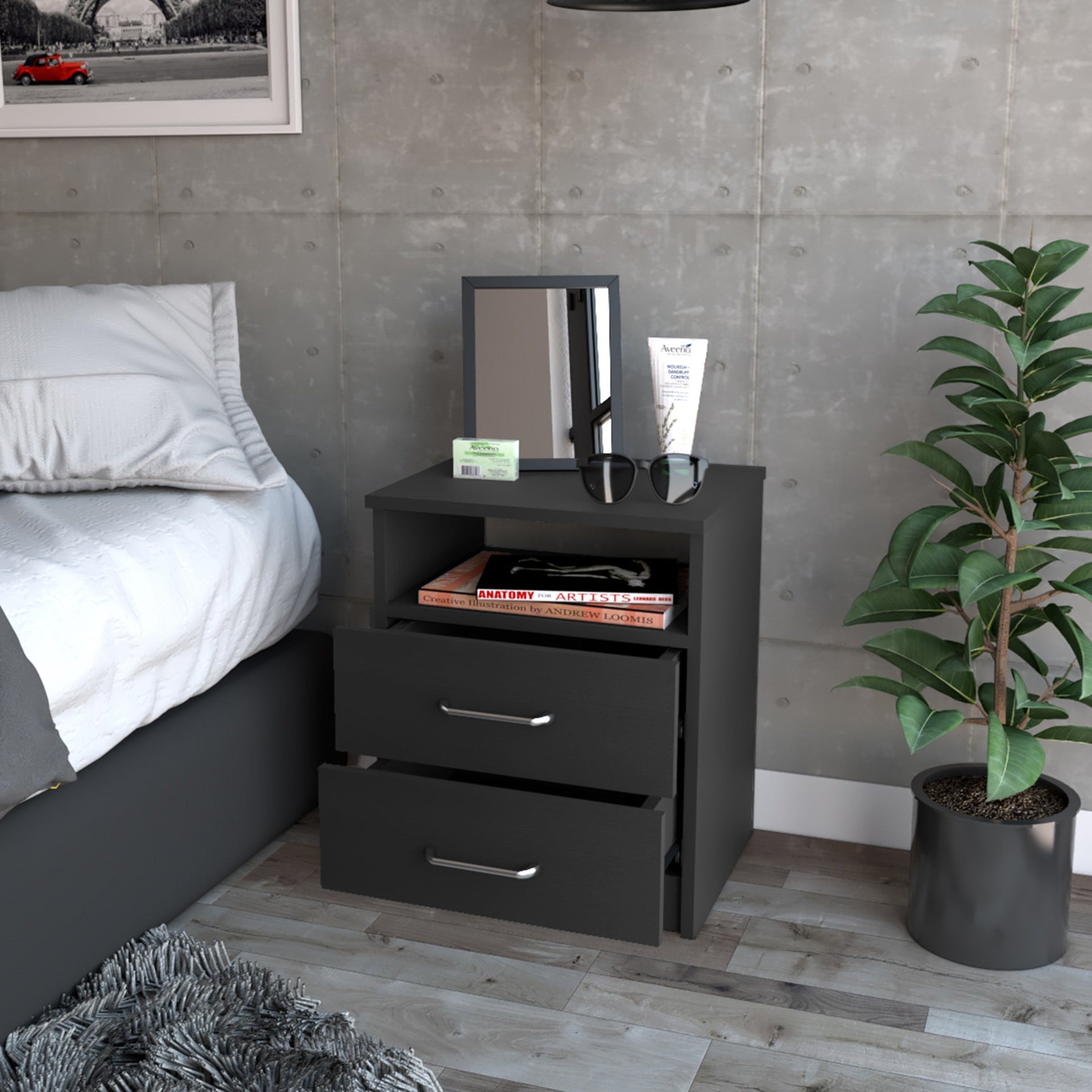 Oklahoma Nightstand,Two Drawers, One Shelf