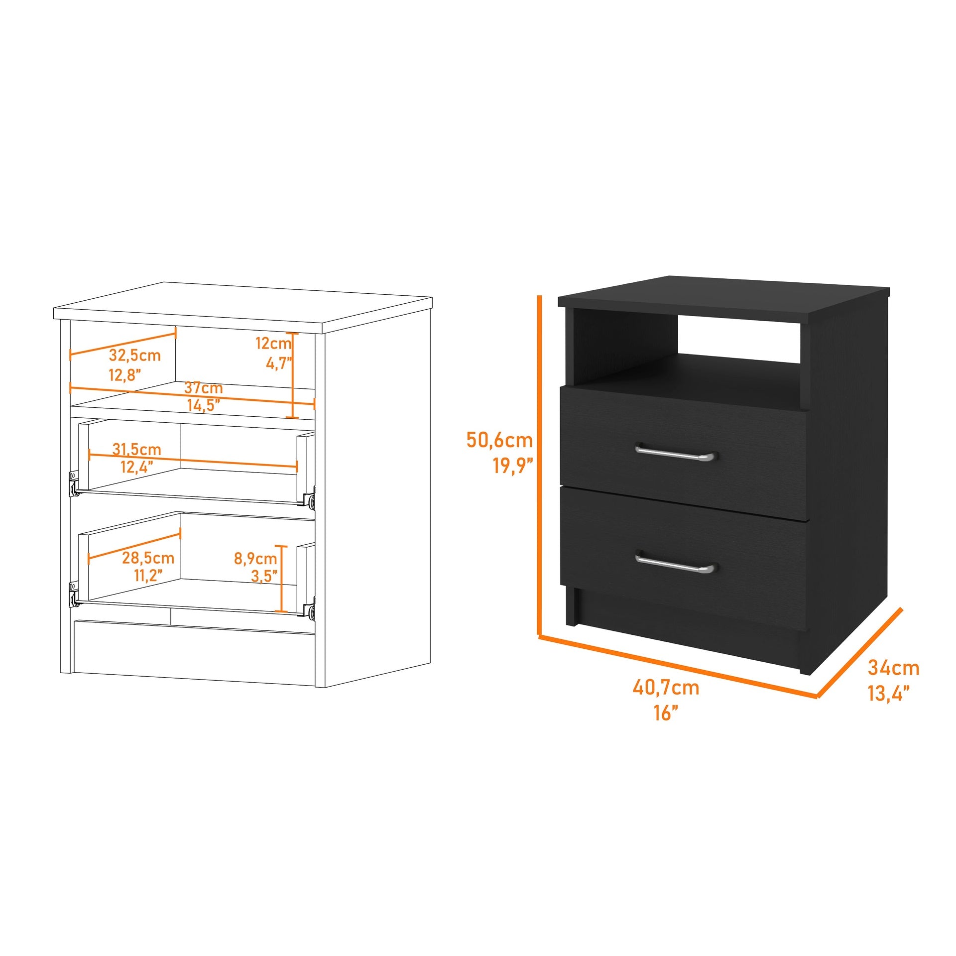 Oklahoma Nightstand,Two Drawers, One Shelf