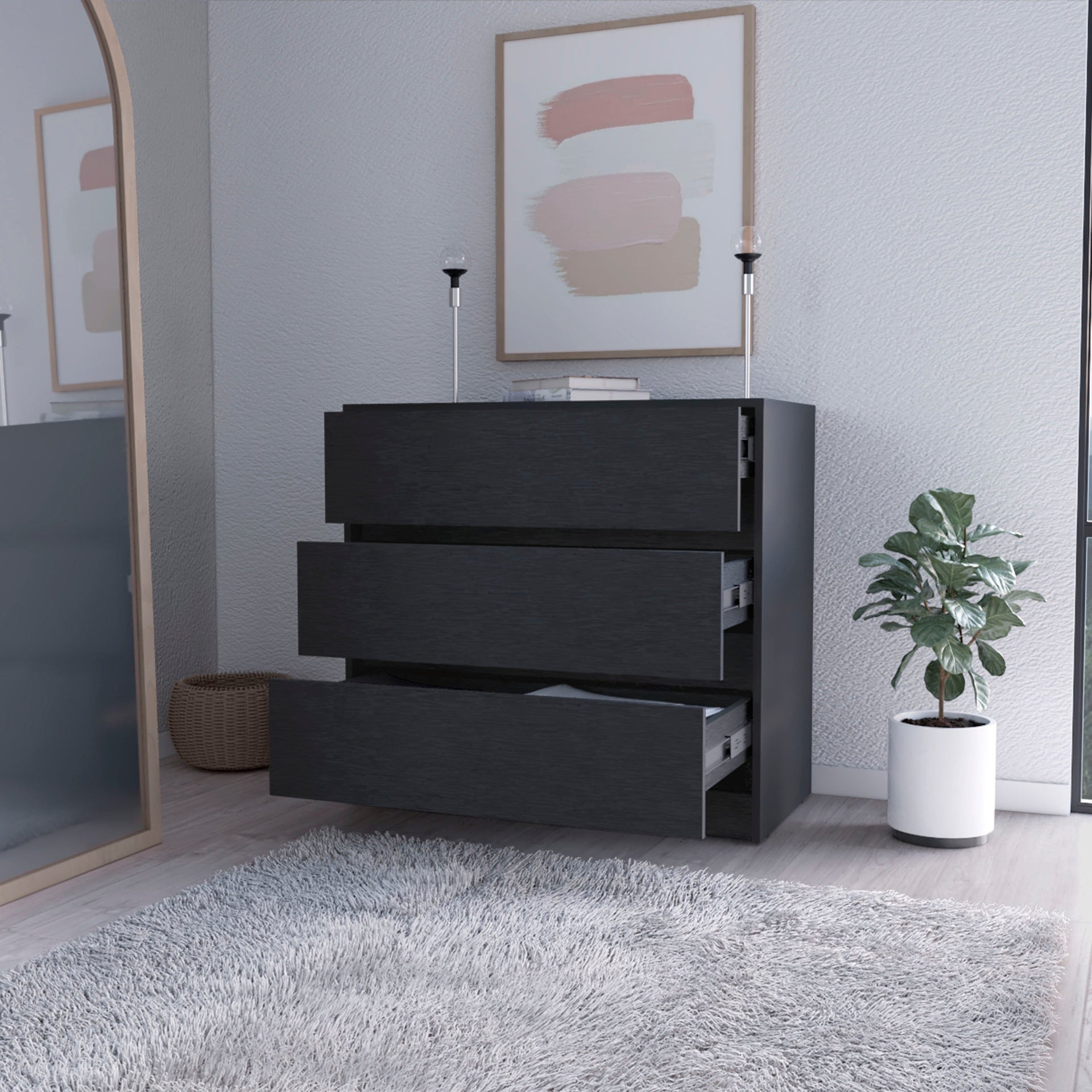Avra 3 Drawer Dresser, Manufactured Wood Top and Front Chest of Drawers