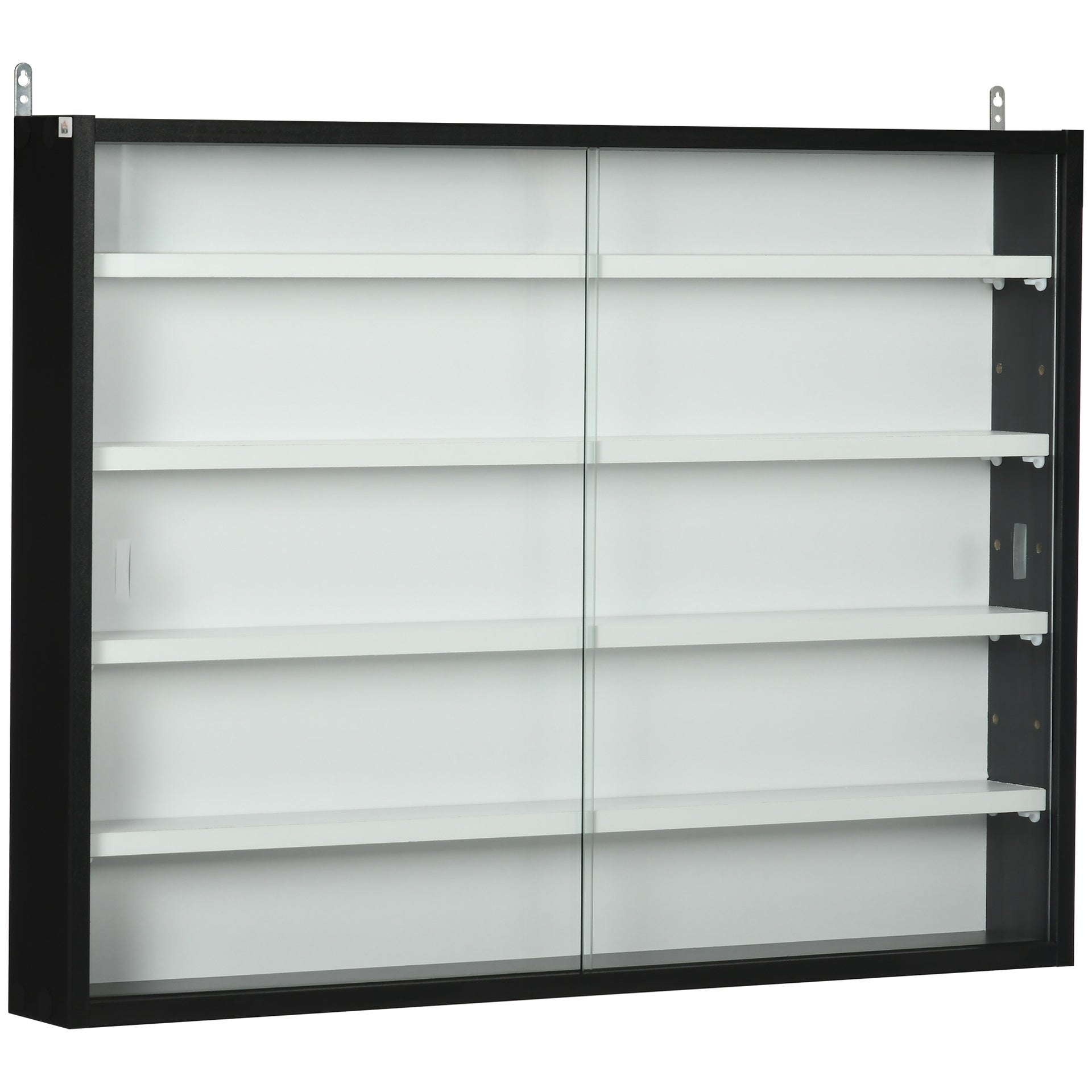 HOMCOM 5-Tier Display Cabinet, Glass Display Case with 2 Doors and Adjustable Shelves, Wall-Mounted, Black, White