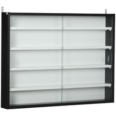 HOMCOM 5-Tier Display Cabinet, Glass Display Case with 2 Doors and Adjustable Shelves, Wall-Mounted, Black, White