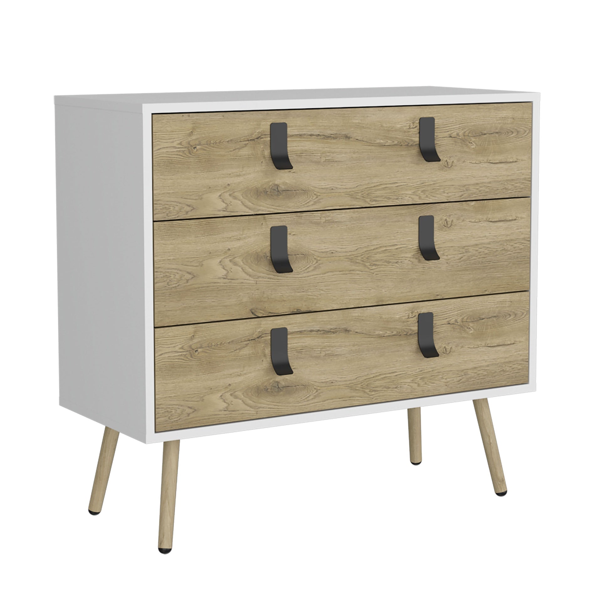 Dresser 29"H, 3 Drawers Dresser with Handles and Wooden Legs, White / Macadamia