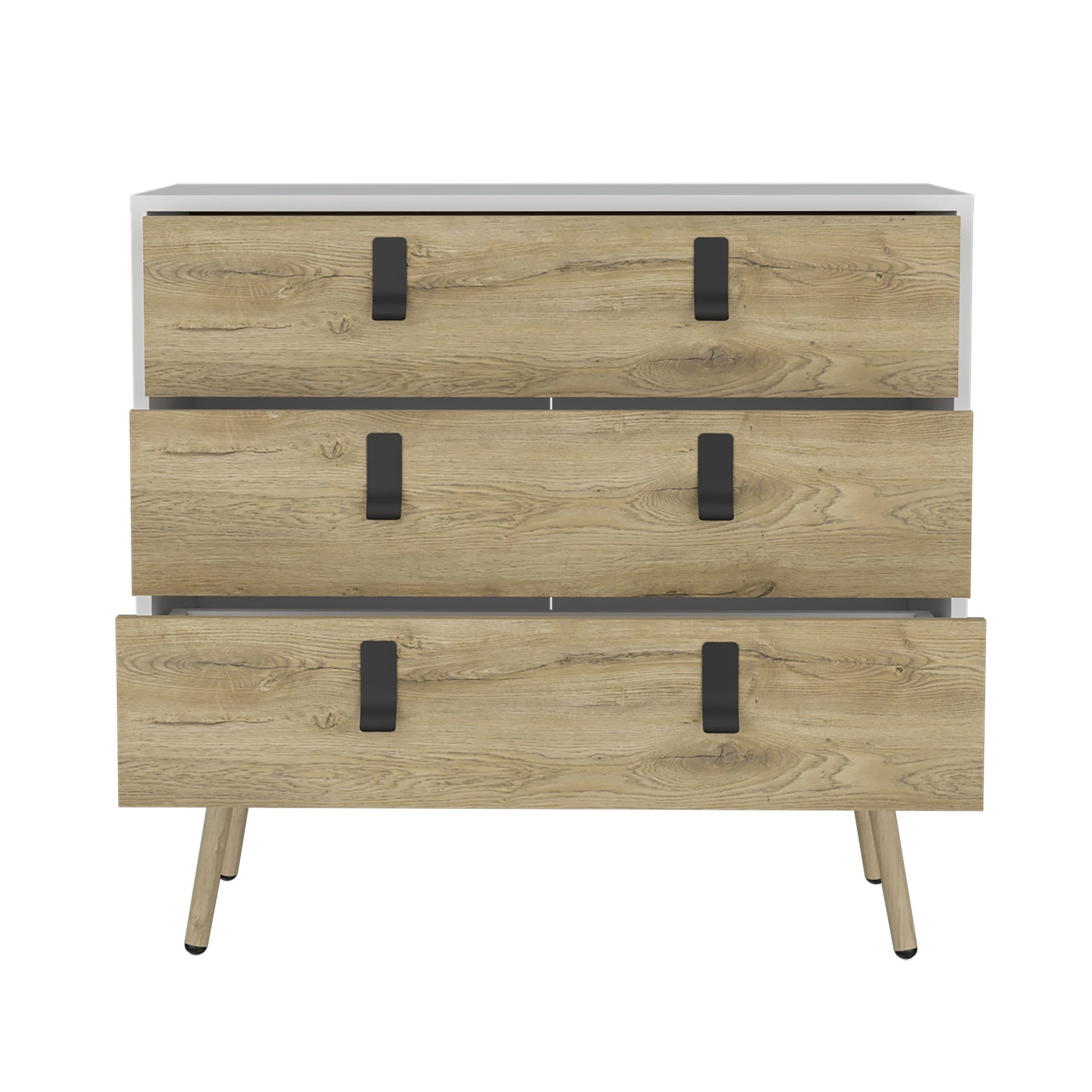 Dresser 29"H, 3 Drawers Dresser with Handles and Wooden Legs, White / Macadamia