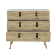 Dresser 29"H, 3 Drawers Dresser with Handles and Wooden Legs, White / Macadamia