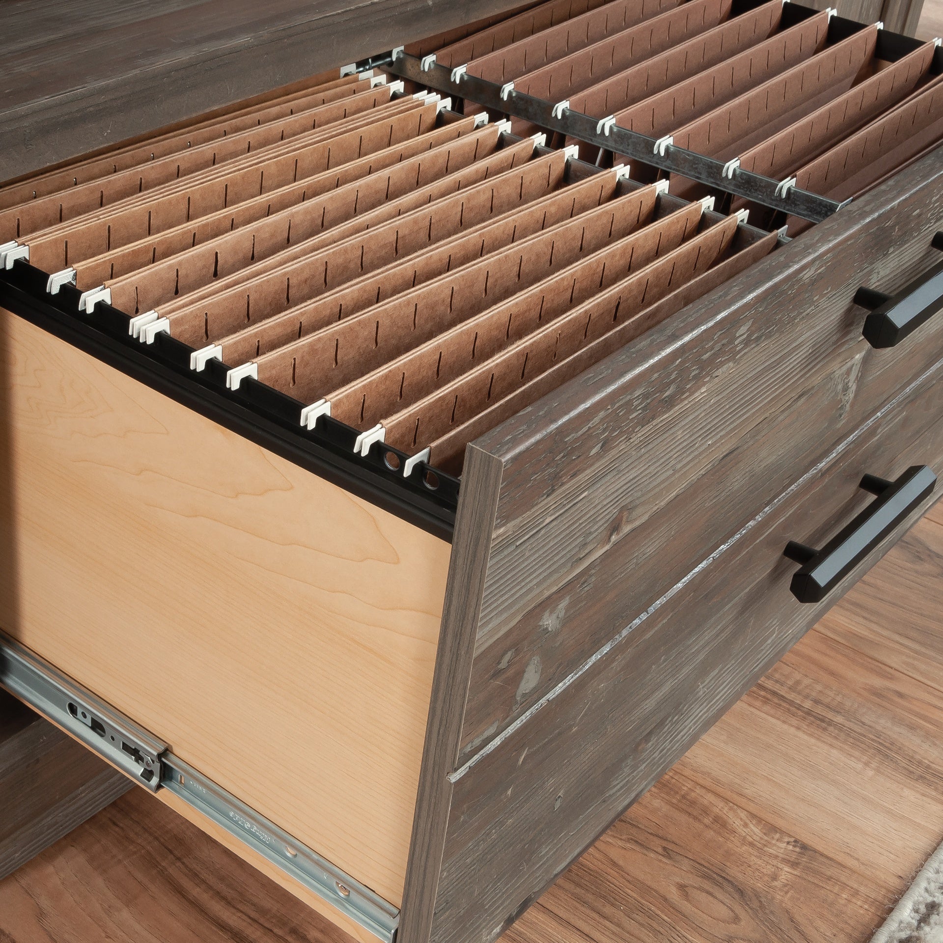 File Credenza with Adjustable Shelf, Brown finish