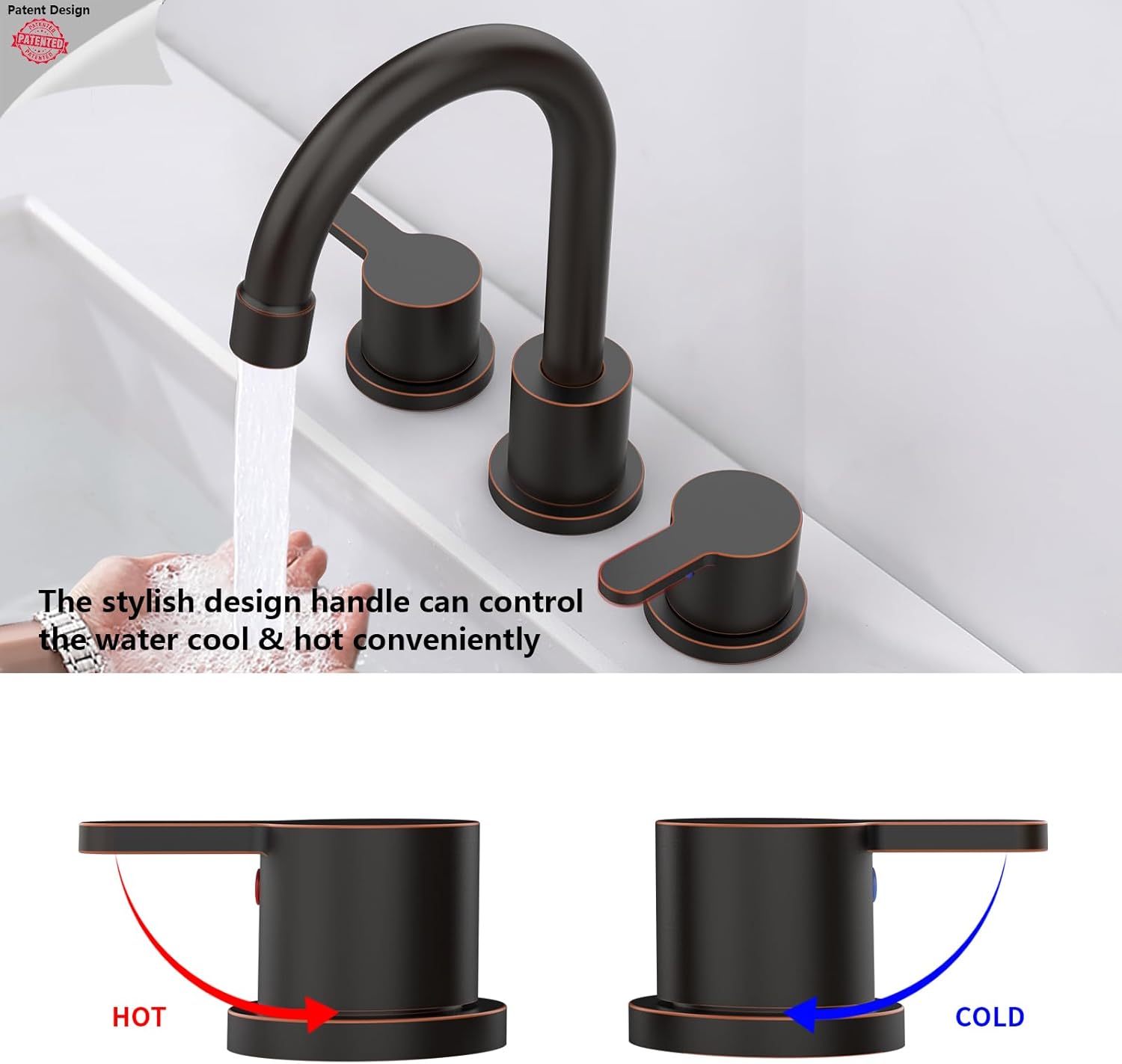 Widespread Bathroom Sink Faucet Oil Rubbed Bronze 2 Handle 8 inch Lavatory Faucet 3 Hole 360° Swivel Spout Vanity Sink Basin Faucets with Pop Up Drain Assembly