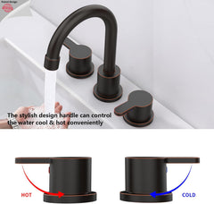 Widespread Bathroom Sink Faucet Oil Rubbed Bronze 2 Handle 8 inch Lavatory Faucet 3 Hole 360° Swivel Spout Vanity Sink Basin Faucets with Pop Up Drain Assembly