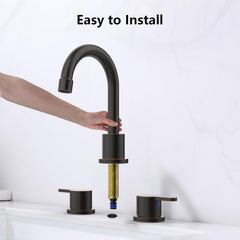 Widespread Bathroom Sink Faucet Oil Rubbed Bronze 2 Handle 8 inch Lavatory Faucet 3 Hole 360° Swivel Spout Vanity Sink Basin Faucets with Pop Up Drain Assembly