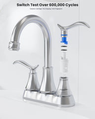 Bathroom Faucet Chrome with Pop-up Drain & Supply Hoses 2-Handle 360 Degree High Arc Swivel Spout Centerset 4 Inch Vanity Sink Faucet