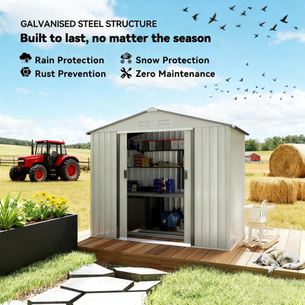 Garden Shed  white Garden Storage Shed with Foundation Kit, 4 Vents and 2 Easy Sliding Doors for Backyard, Patio, Garage, Lawn
