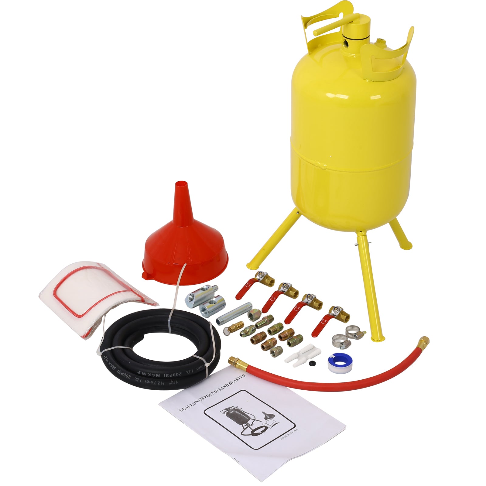Portable 5-Gallons Air Sand Blaster Handle Sandblasting 5-Gal Air Media Abrasive Blasting Tank w/Blast Gun, yellow