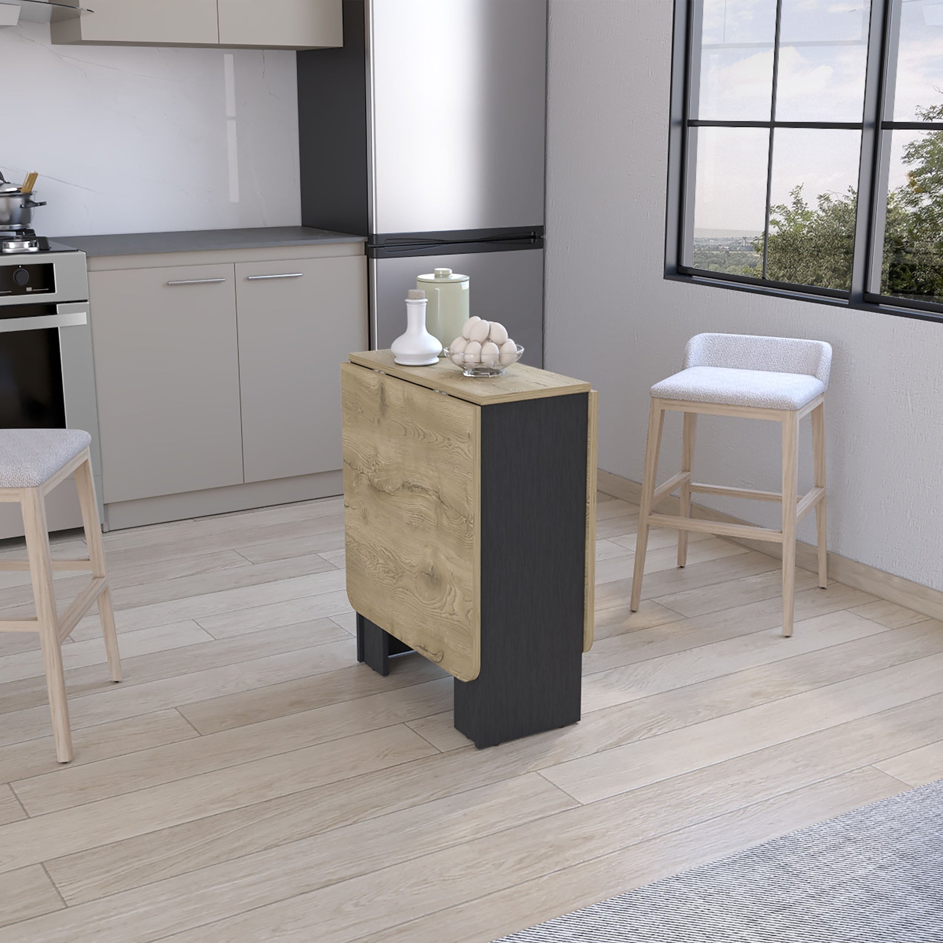 Folding Table with Expandable Design in 3 Forms, Black / Macadamia