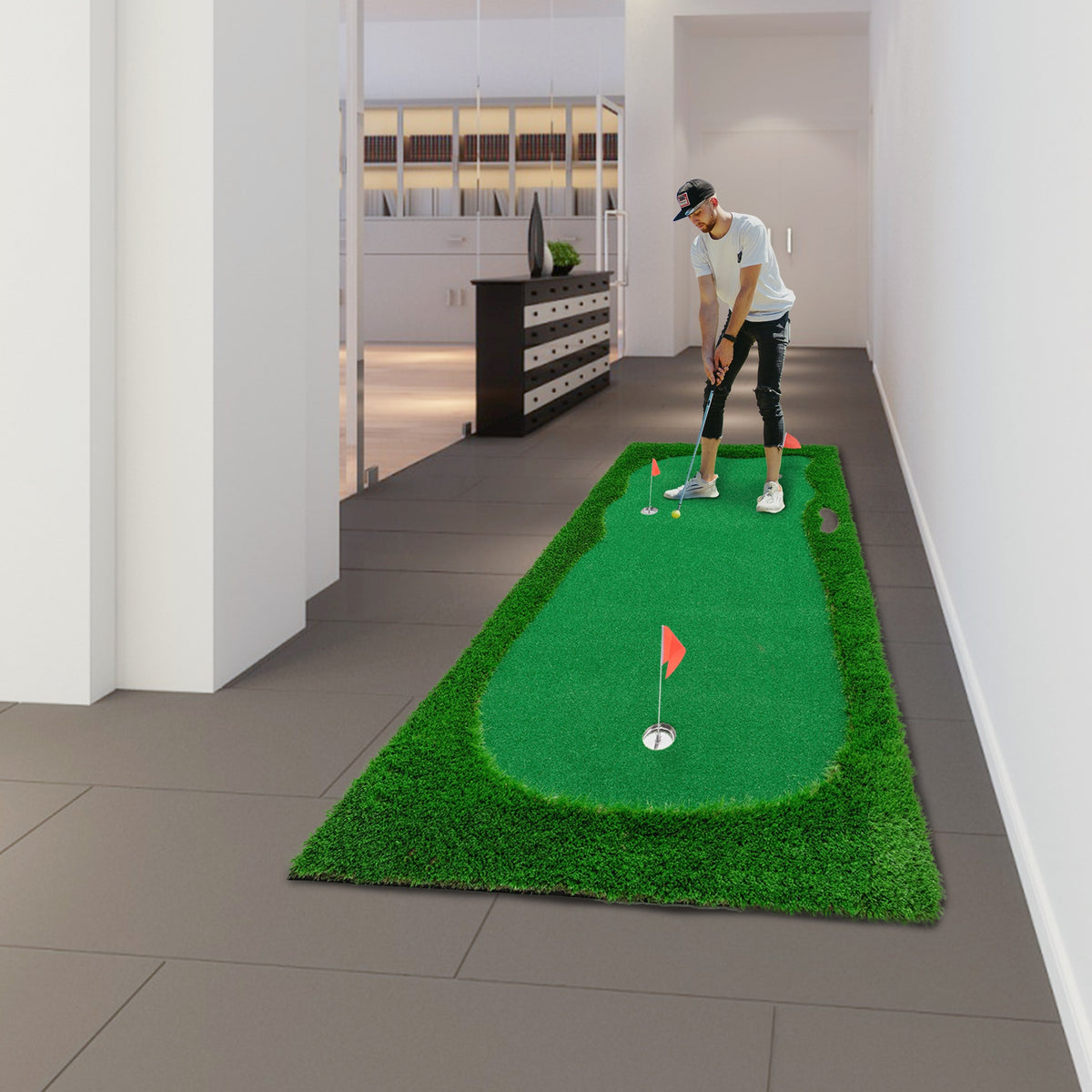 10x5 FT Golf Putting Green, Golf Training Mat with High-quality Turf, 3 Holes, 3 Flags and Cups for Indoor Outdoor