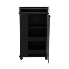 Bar Cart with Glass Door, 2-Side Shelves and Casters, Black