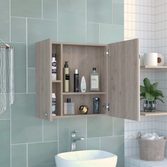 Medicine Double Door Cabinet 23" H,Four Interior Shelves, Light Gray