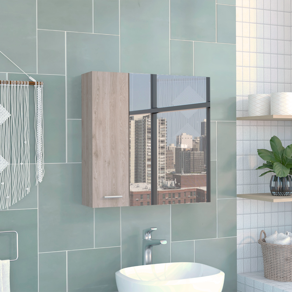 Medicine Double Door Cabinet 23" H,Four Interior Shelves, Light Gray