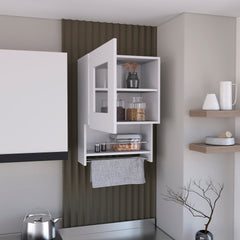 Kitchen wall cabinet 29" H, with towel rack and spice rack, one door, two internal shelves, white