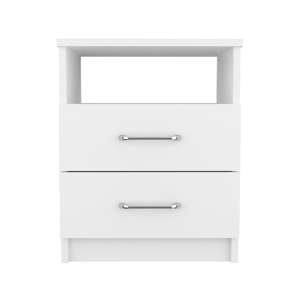 Nightstand 20"H, Two Drawers, Open Shelf, Superior Top, White