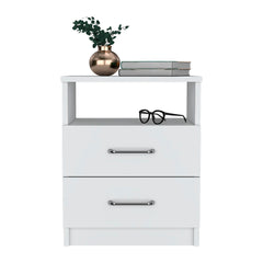 Nightstand 20"H, Two Drawers, Open Shelf, Superior Top, White