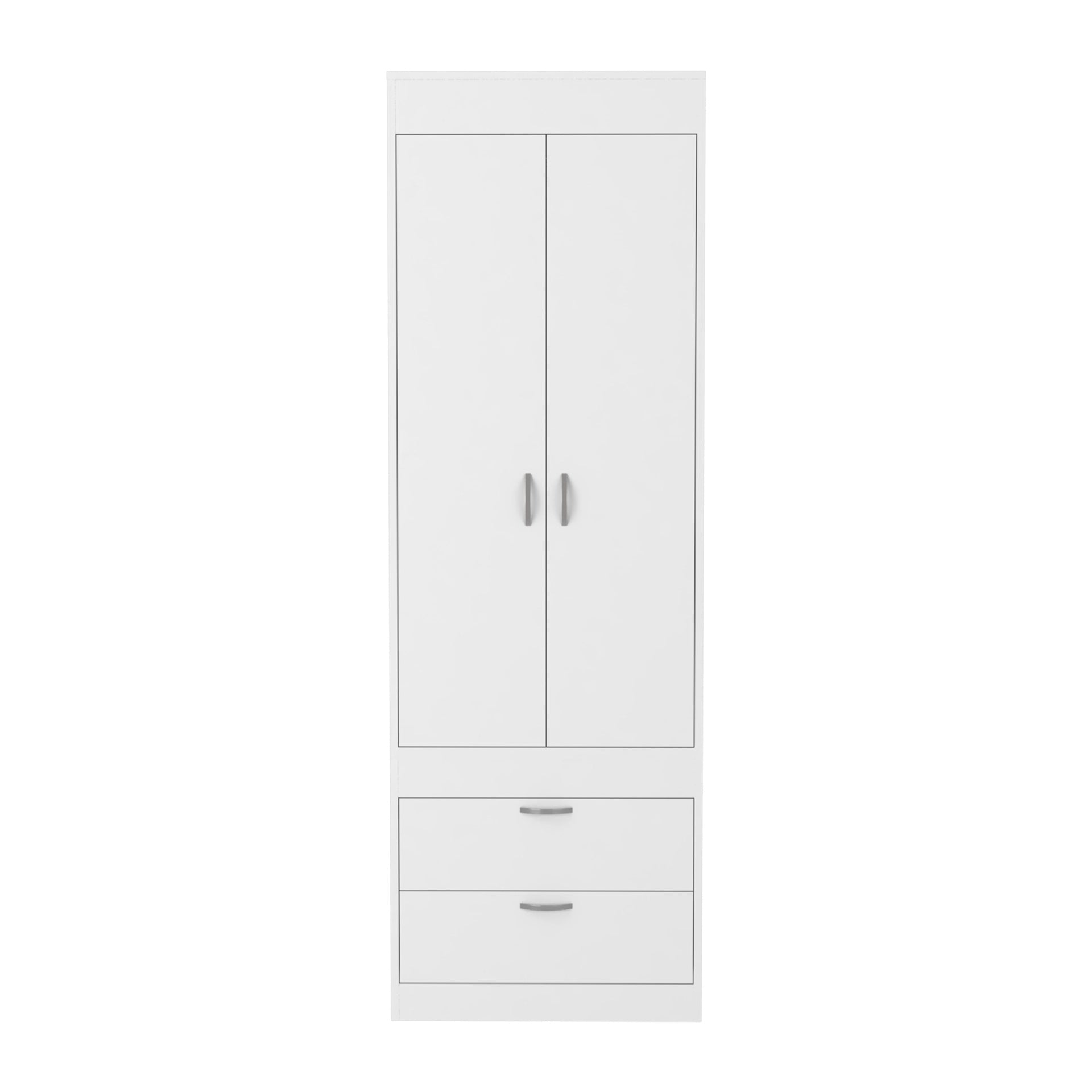 Armoire 70H inch, Double Door Cabinet, Two Drawers, Metal Handles, Rod, White