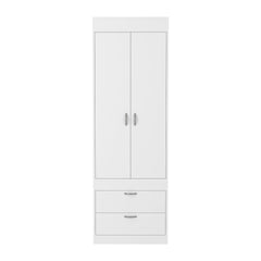 Armoire 70H inch, Double Door Cabinet, Two Drawers, Metal Handles, Rod, White