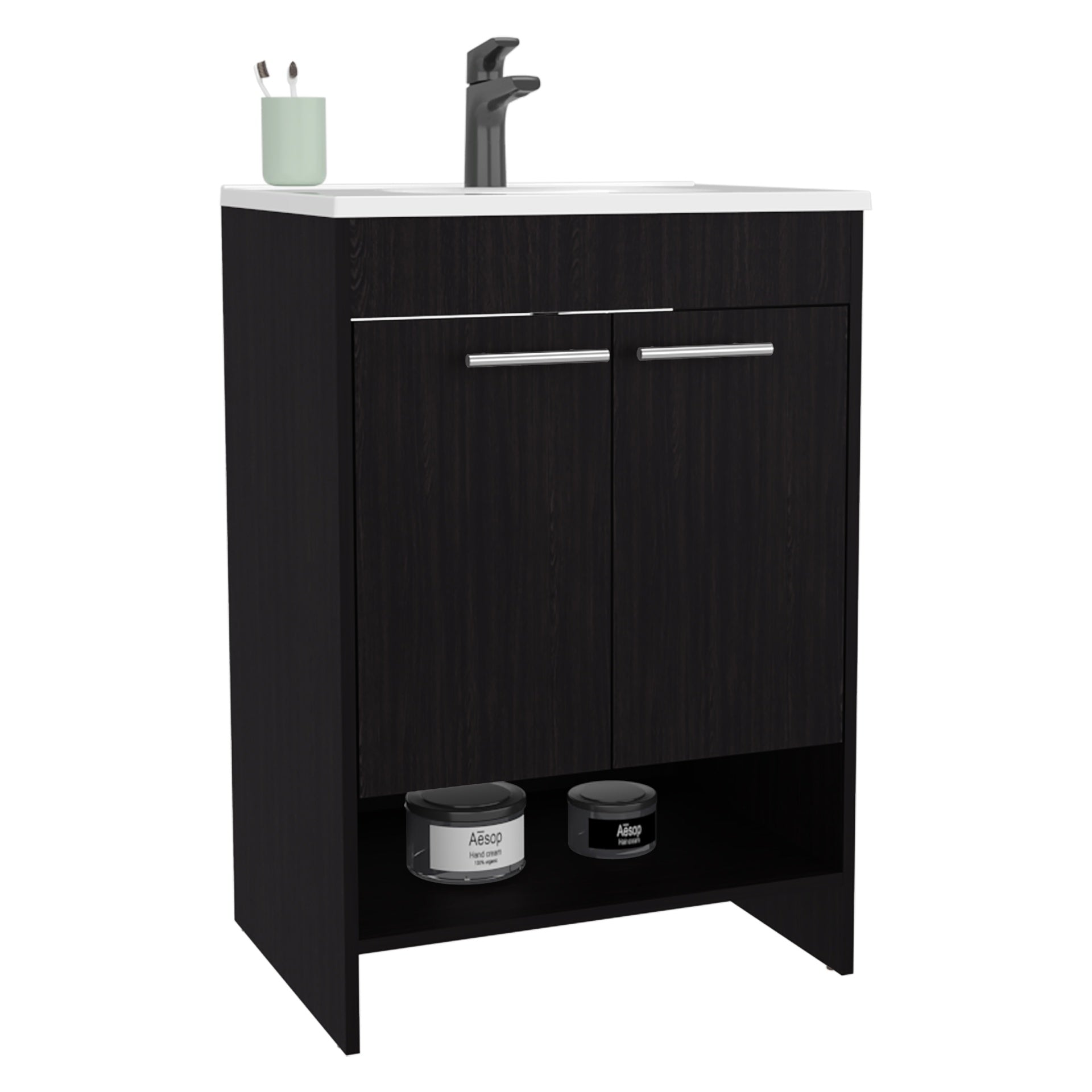 Bathroom Vanity with Sink, 2 Doors, 2 Shelves, Black Wengue