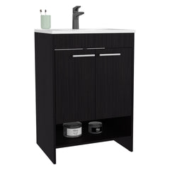 Bathroom Vanity with Sink, 2 Doors, 2 Shelves, Black Wengue