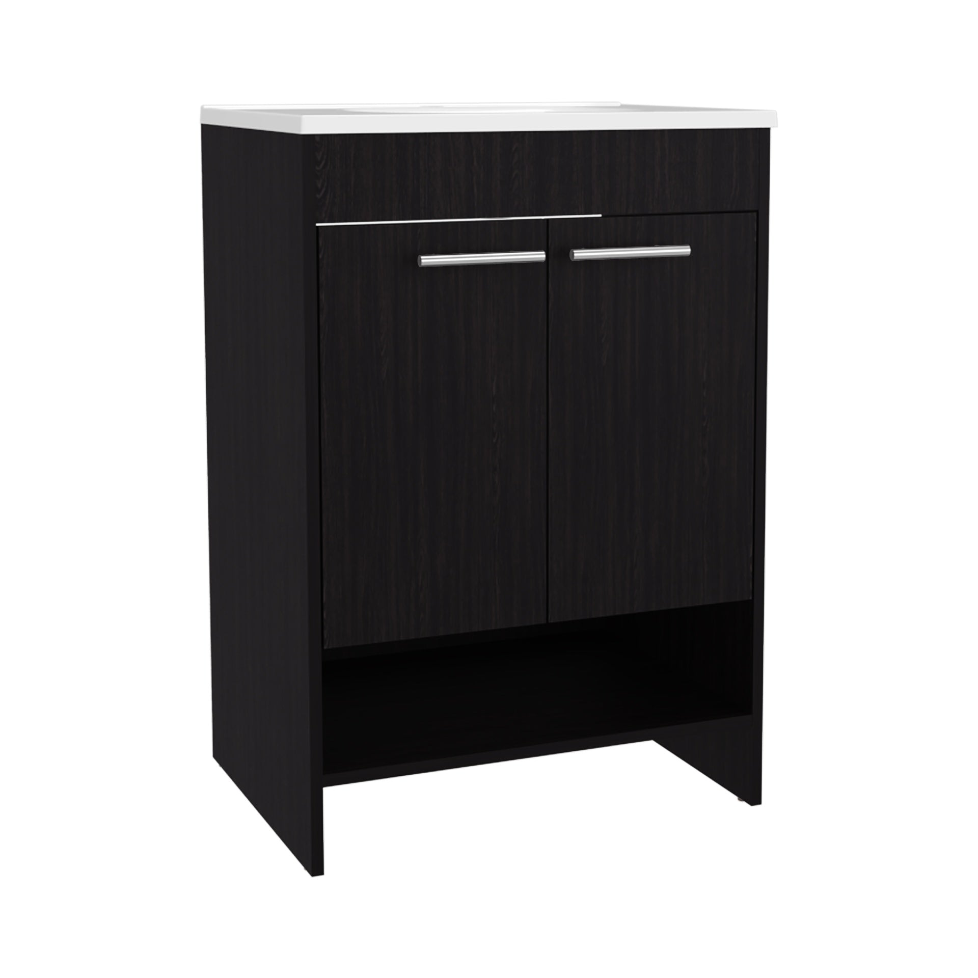 Bathroom Vanity with Sink, 2 Doors, 2 Shelves, Black Wengue