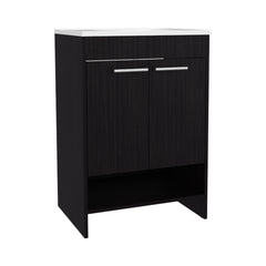 Bathroom Vanity with Sink, 2 Doors, 2 Shelves, Black Wengue