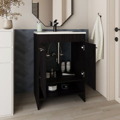 Bathroom Vanity with Sink, 2 Doors, 2 Shelves, Black Wengue