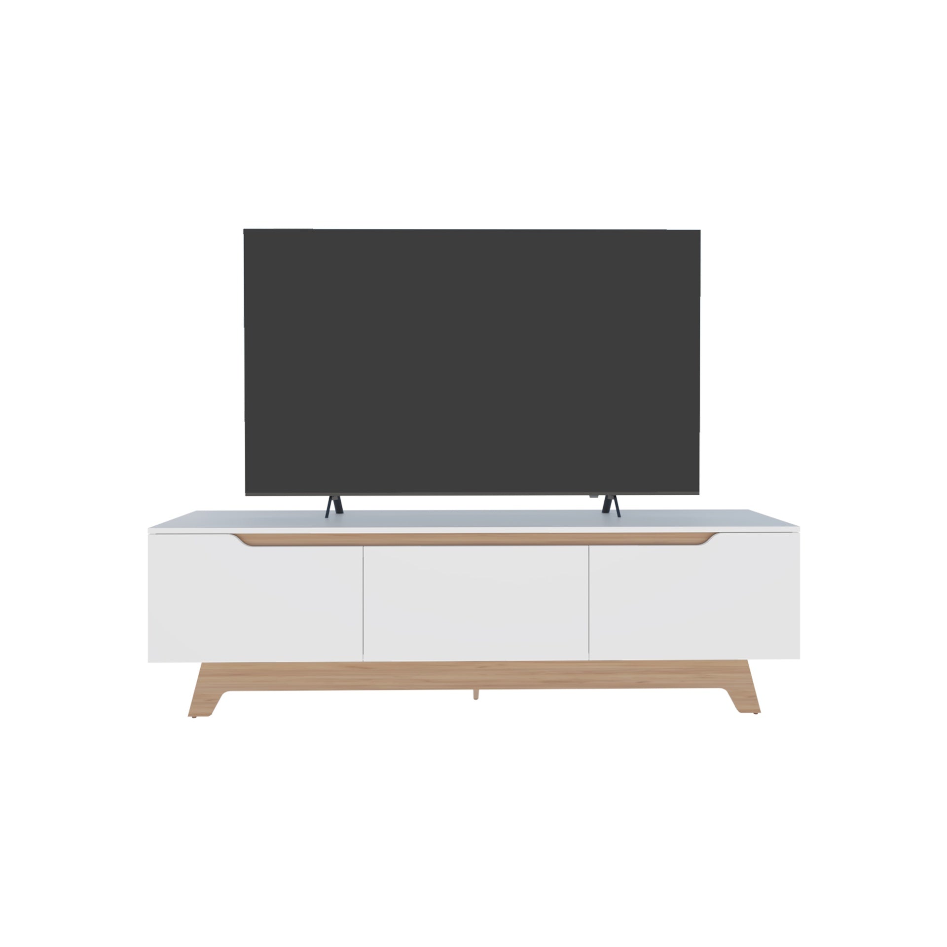 TV Stand, 2 Doors, 1 Drawer, White / Natural Oak