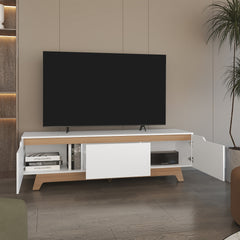 TV Stand, 2 Doors, 1 Drawer, White / Natural Oak