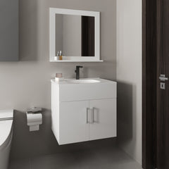 Bathroom Set, Vanity Sink + Mirror, 2 Doors, 1 Shelf, 1 Mirror, White