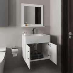 Bathroom Set, Vanity Sink + Mirror, 2 Doors, 1 Shelf, 1 Mirror, White