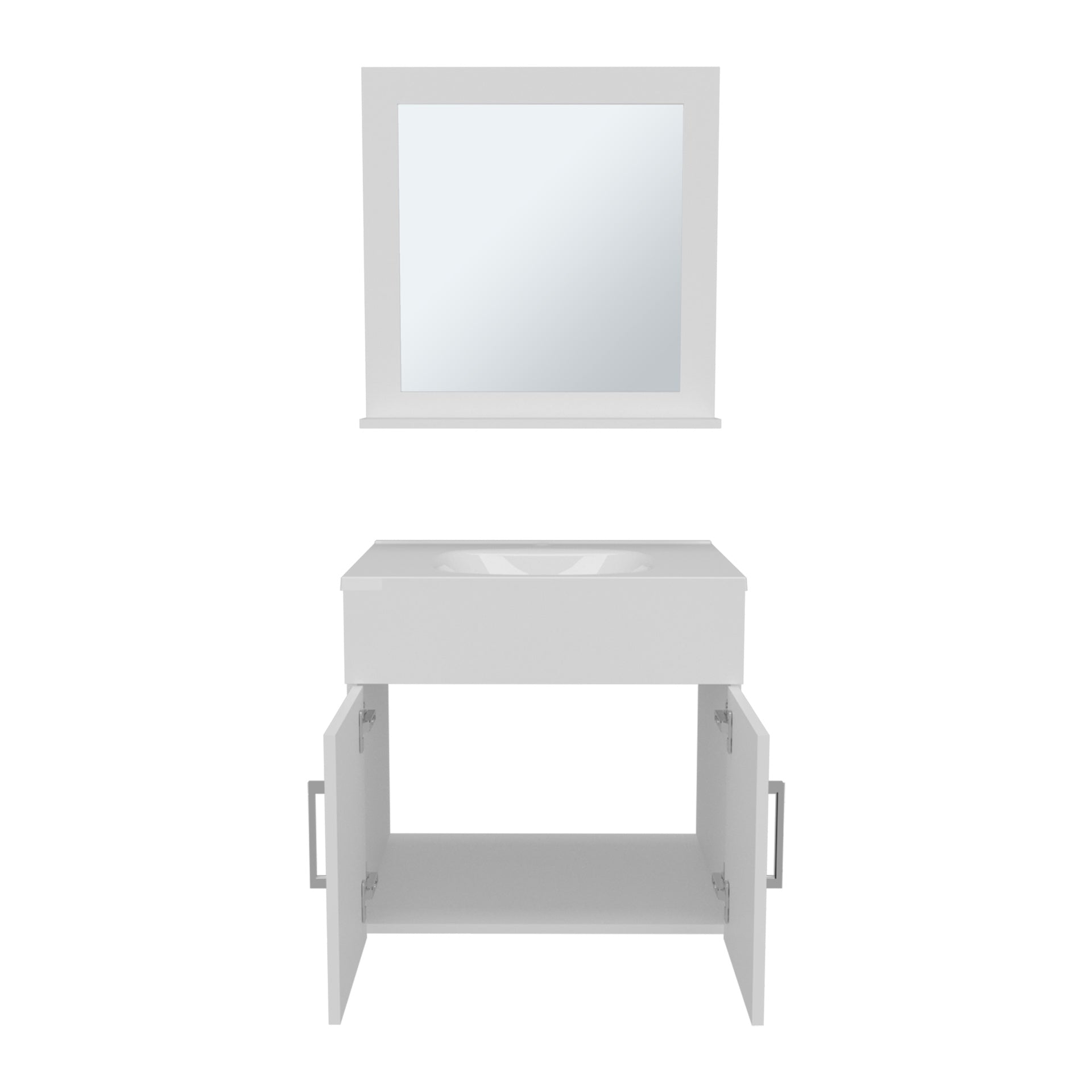 Bathroom Set, Vanity Sink + Mirror, 2 Doors, 1 Shelf, 1 Mirror, White