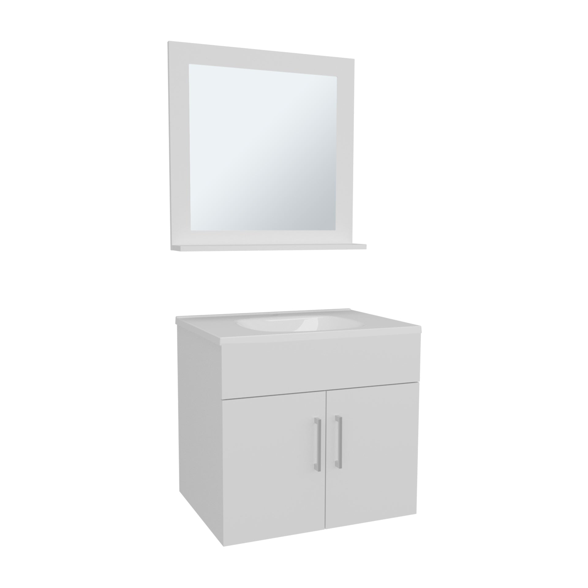 Bathroom Set, Vanity Sink + Mirror, 2 Doors, 1 Shelf, 1 Mirror, White