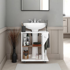 Under Sink Storage 24.4" H, 1 Door, 2 Shelves, 4 Legs, White - Bathroom