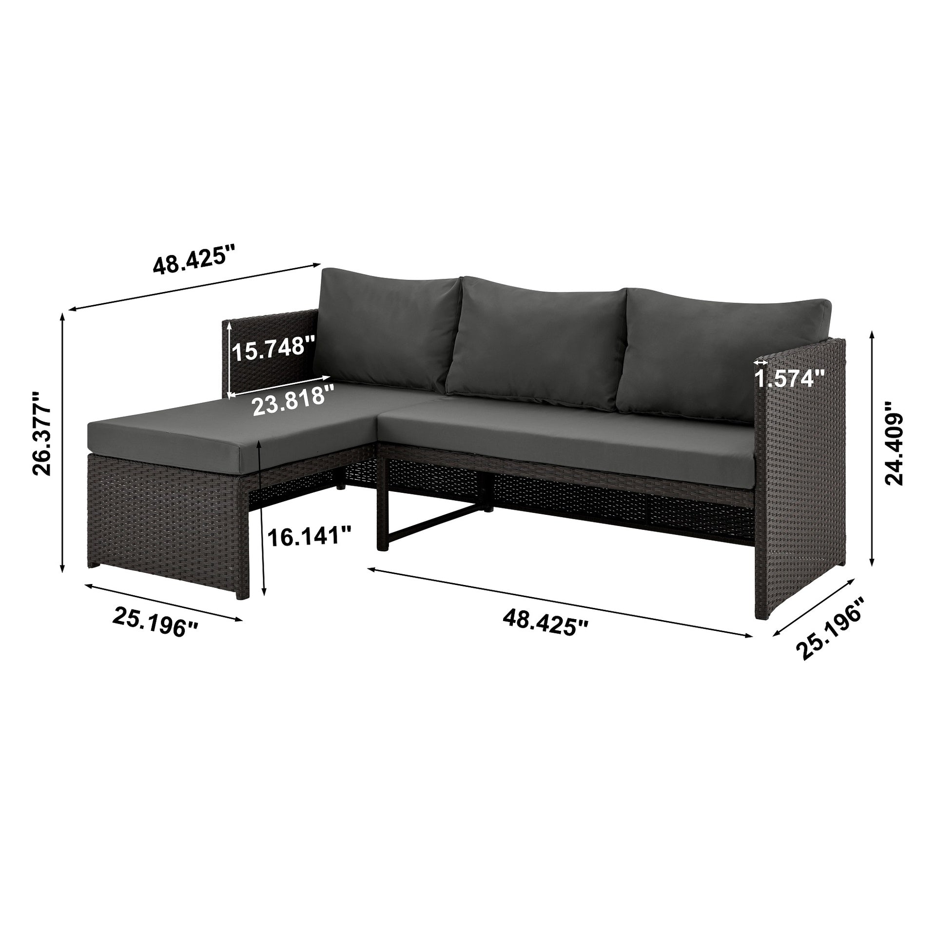 3-Piece Sectional Set in Brown and Gray