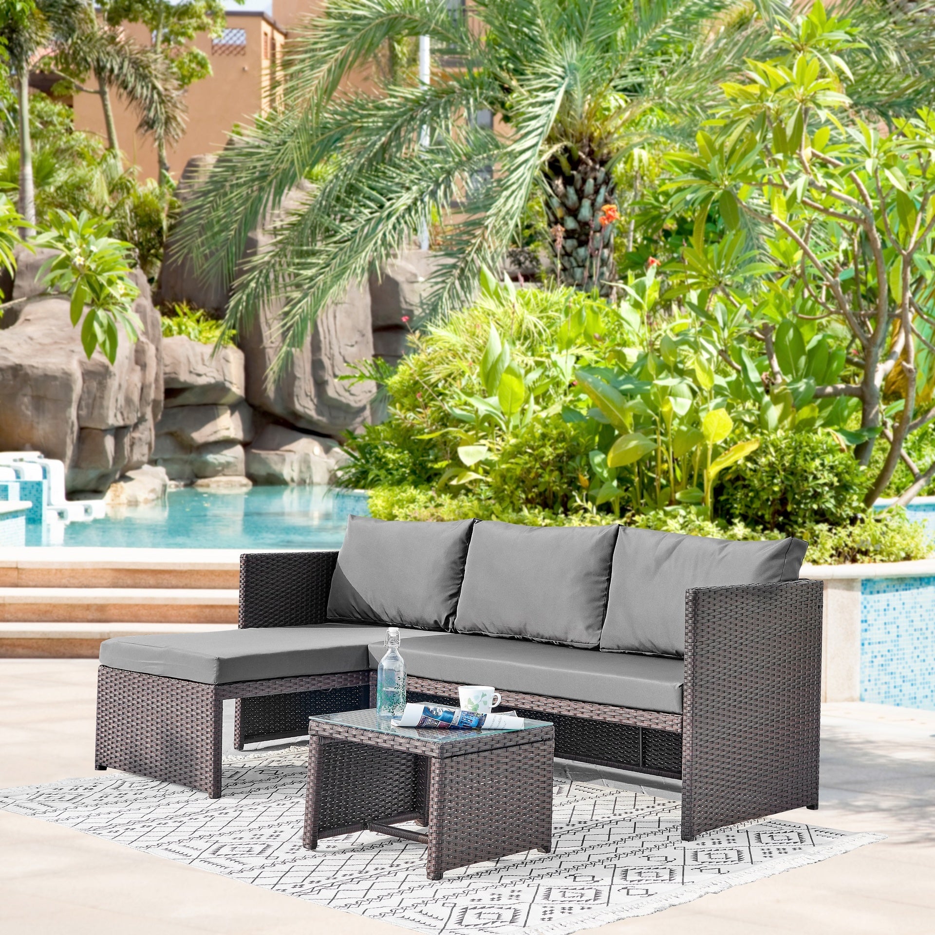 3-Piece Sectional Set in Brown and Gray