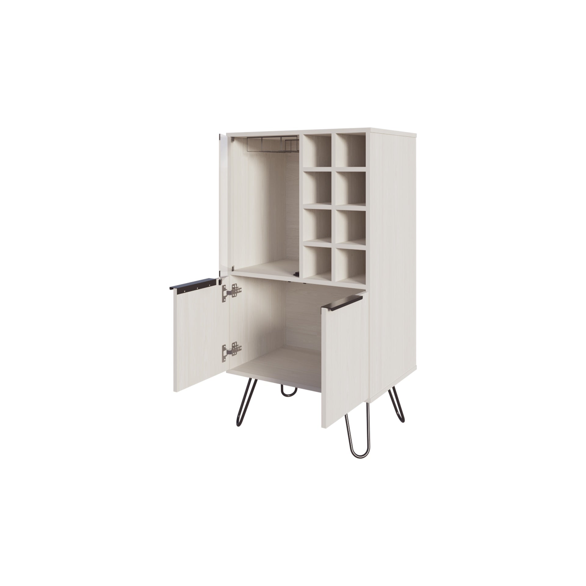 Fairfax Bar Cabinet in melamine with glass rack and wine storage,white