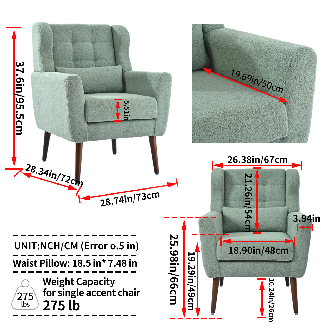 Modern Accent Chair,Teddy Fabric Living Room Chairs Comfy Reading Chair,Mid Century Accent Chair, Lounge Arm Chairs Armchair for Living Room Bedroom (Light Green)