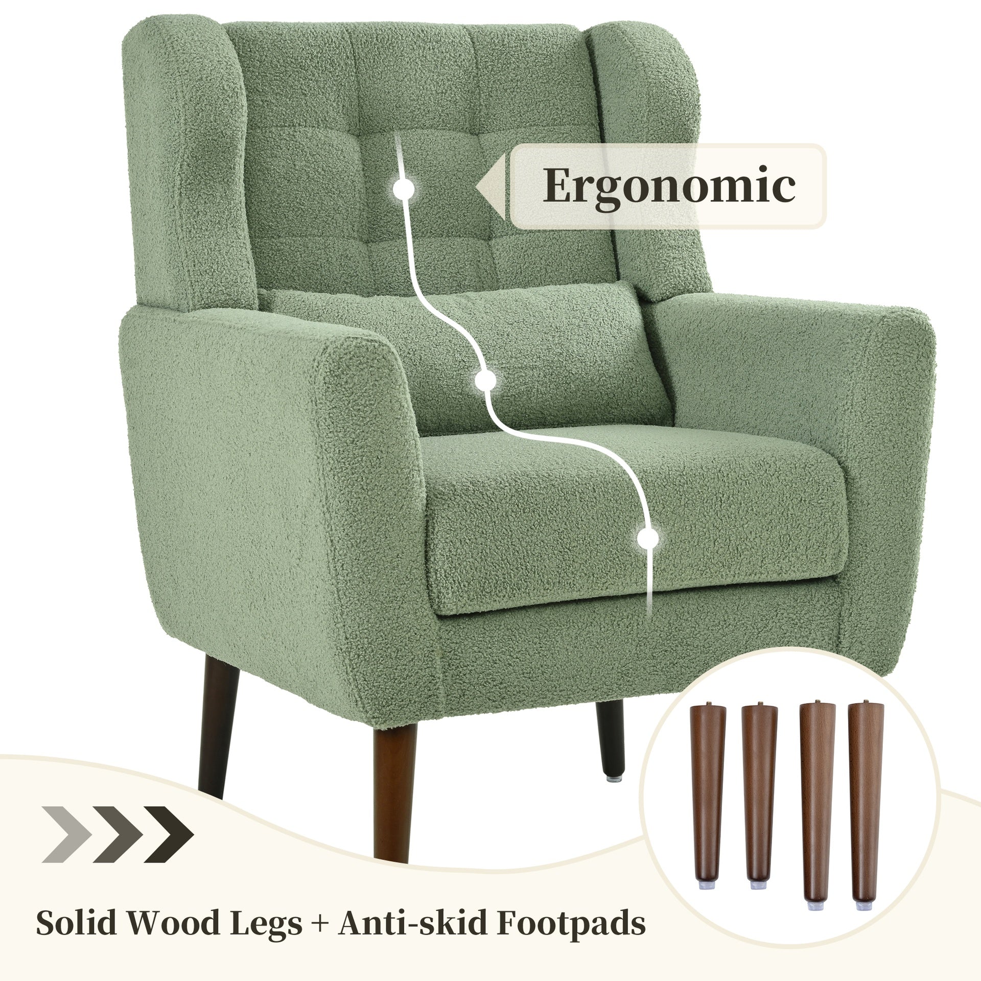 Modern Accent Chair,Teddy Fabric Living Room Chairs Comfy Reading Chair,Mid Century Accent Chair, Lounge Arm Chairs Armchair for Living Room Bedroom (Light Green)