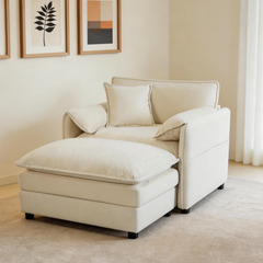 Oversized 57.48" Recliner Chair with Movable Ottoman - Soft Chenille Upholstered Indoor Lounge Chair for Living Room or Bedroom,DIY Combination,Beige